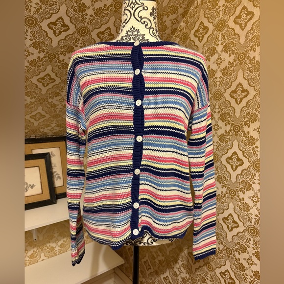 Colorful Striped Button-Up Sweater - 100% Cotton - Made in Australia - Picture 2 of 7